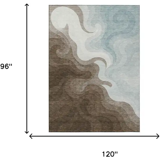 Chocolate And Sky Blue Abstract Washable Indoor Outdoor Area Rug Photo 8