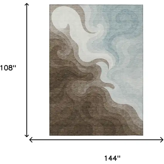 Chocolate And Sky Blue Abstract Washable Indoor Outdoor Area Rug Photo 8