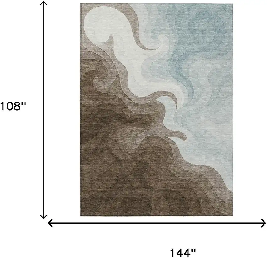 Chocolate And Sky Blue Abstract Washable Indoor Outdoor Area Rug Photo 8