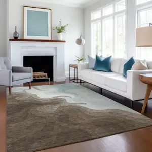 Photo of Chocolate And Sky Blue Abstract Washable Indoor Outdoor Area Rug