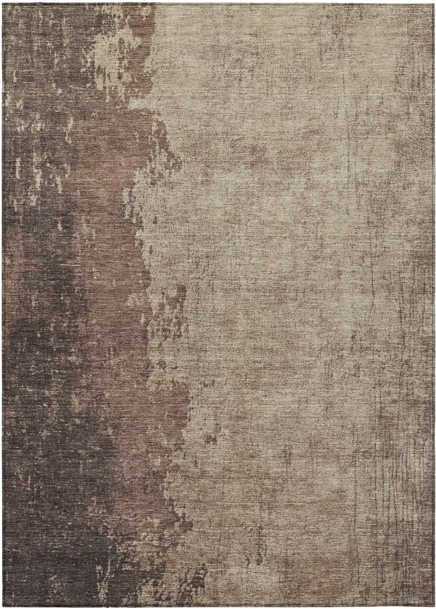 Chocolate And Taupe Abstract Washable Indoor Outdoor Area Rug Photo 2