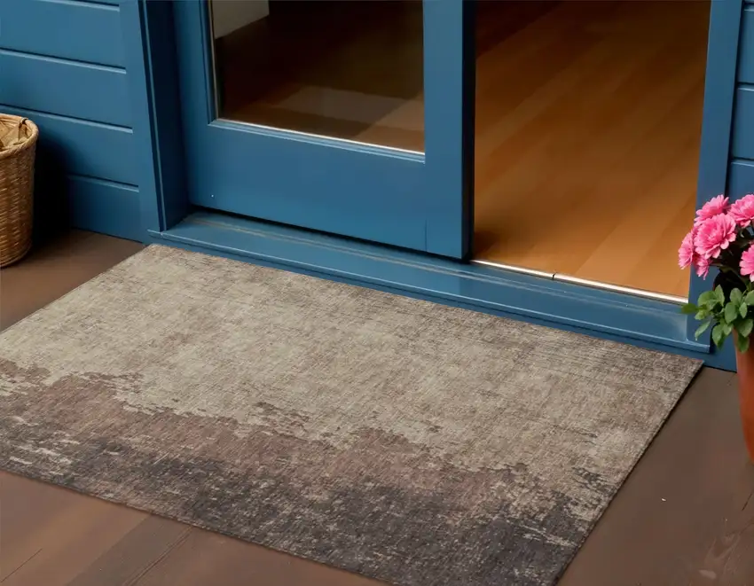 Chocolate And Taupe Abstract Washable Indoor Outdoor Area Rug Photo 1