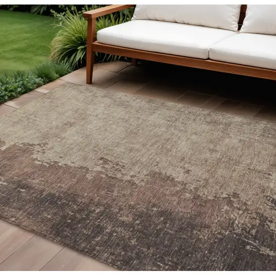 Chocolate And Taupe Abstract Washable Indoor Outdoor Area Rug Photo 1