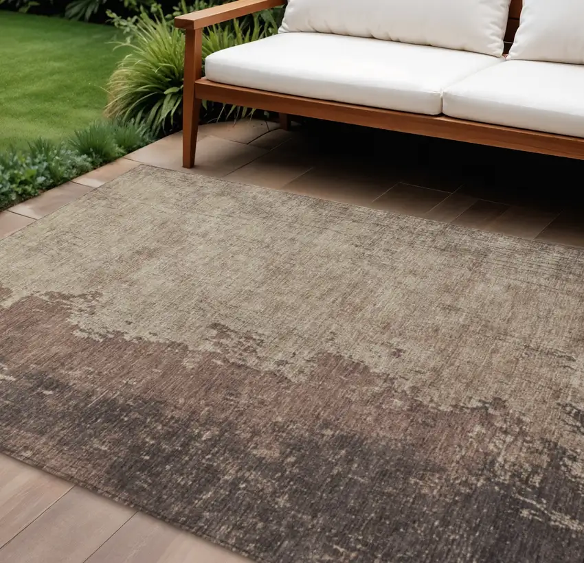 Chocolate And Taupe Abstract Washable Indoor Outdoor Area Rug Photo 1