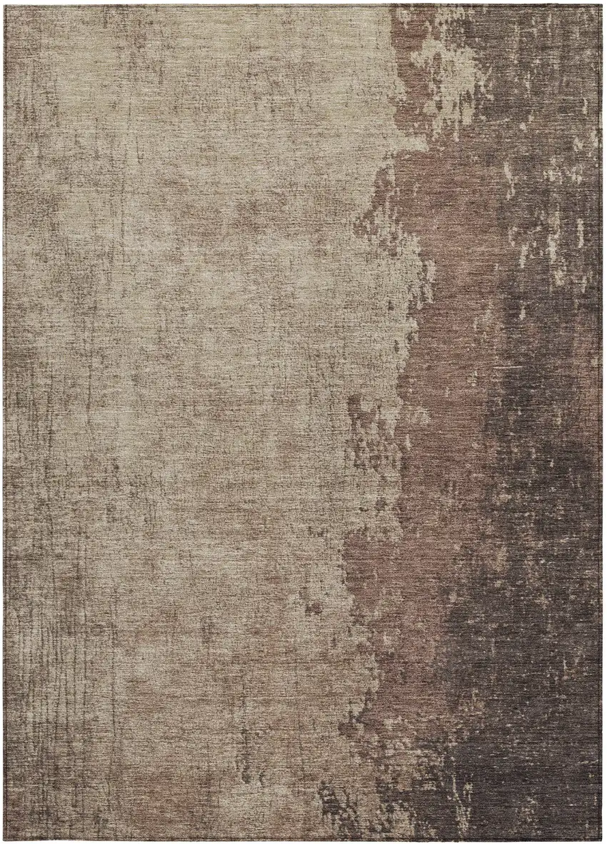 Chocolate And Taupe Abstract Washable Indoor Outdoor Area Rug Photo 6