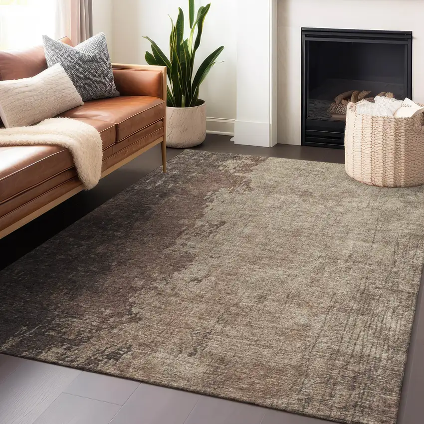 Chocolate And Taupe Abstract Washable Indoor Outdoor Area Rug Photo 5