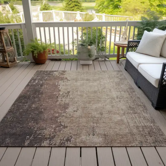 Chocolate And Taupe Abstract Washable Indoor Outdoor Area Rug Photo 7