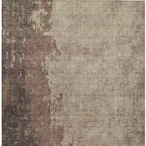 Photo of Chocolate And Taupe Abstract Washable Indoor Outdoor Area Rug