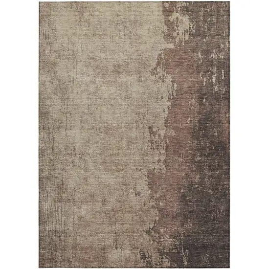 Chocolate And Taupe Abstract Washable Indoor Outdoor Area Rug Photo 9