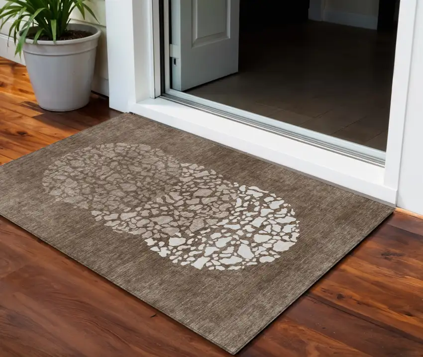 Chocolate And Taupe Abstract Washable Indoor Outdoor Area Rug Photo 1