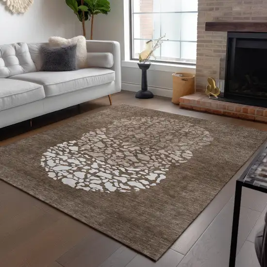Chocolate And Taupe Abstract Washable Indoor Outdoor Area Rug Photo 9