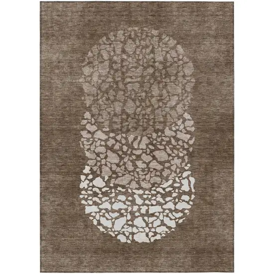 Chocolate And Taupe Abstract Washable Indoor Outdoor Area Rug Photo 2