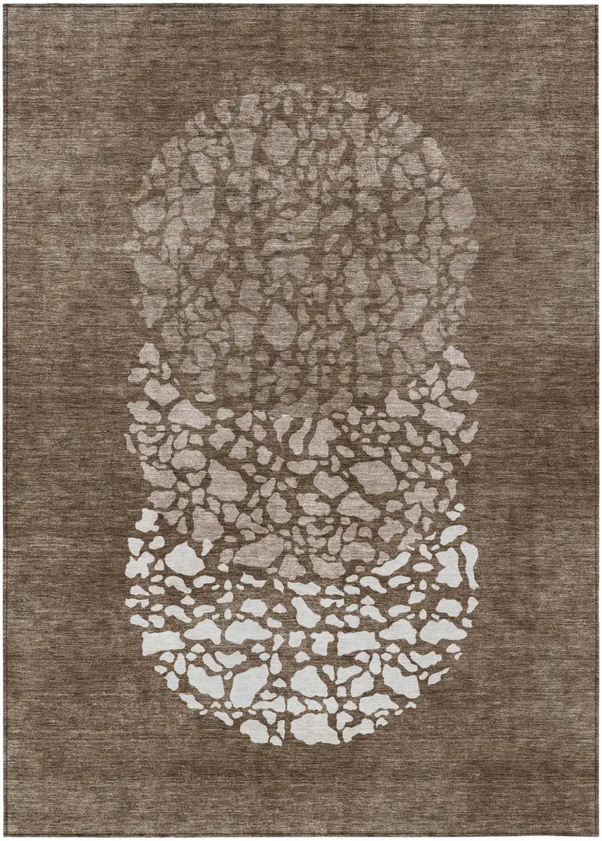 Chocolate And Taupe Abstract Washable Indoor Outdoor Area Rug Photo 2