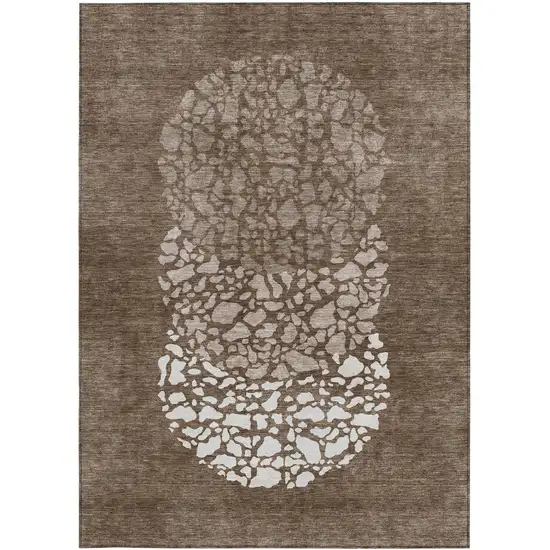 Chocolate And Taupe Abstract Washable Indoor Outdoor Area Rug Photo 7