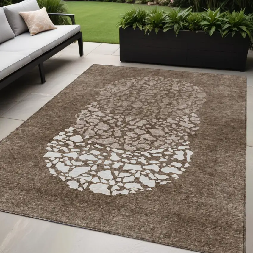 Chocolate And Taupe Abstract Washable Indoor Outdoor Area Rug Photo 1