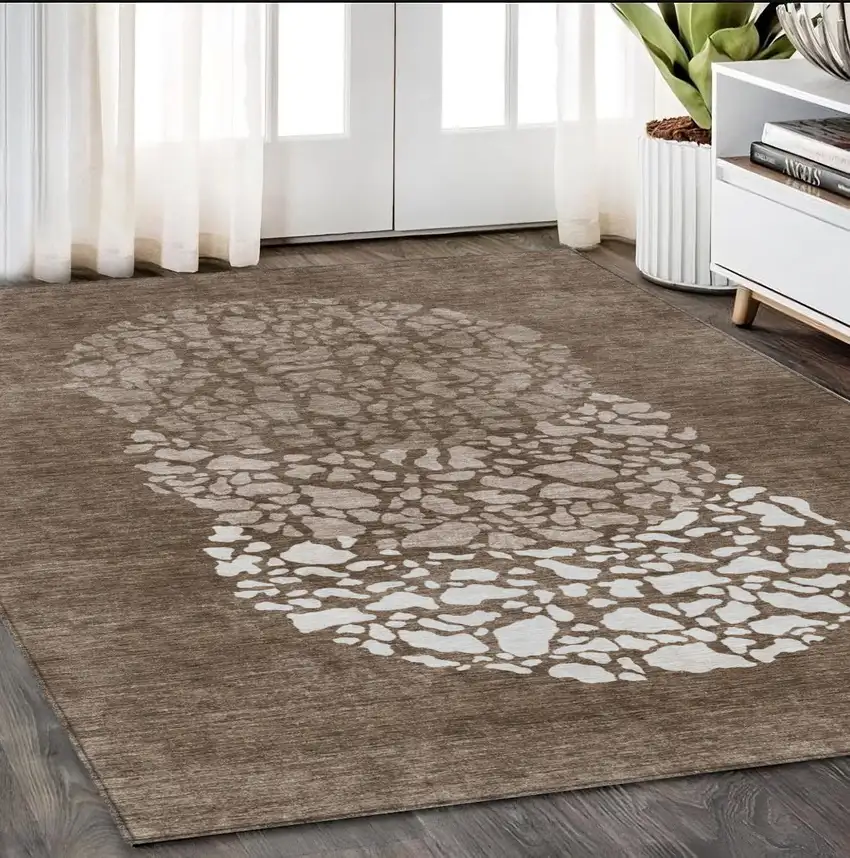 Chocolate And Taupe Abstract Washable Indoor Outdoor Area Rug Photo 9