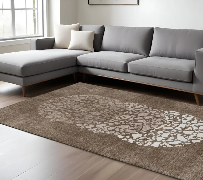 Chocolate And Taupe Abstract Washable Indoor Outdoor Area Rug Photo 8