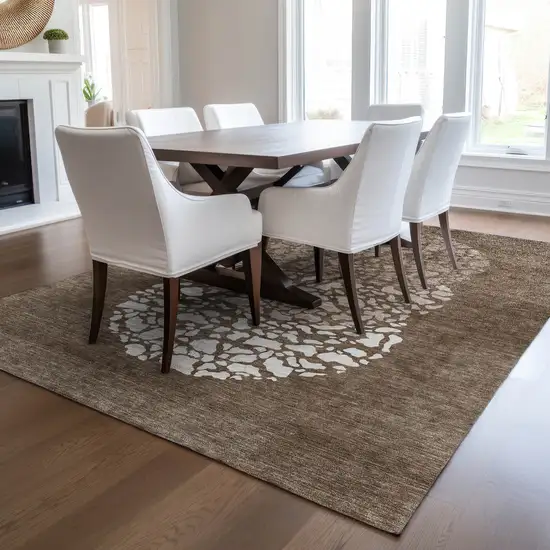 Chocolate And Taupe Abstract Washable Indoor Outdoor Area Rug Photo 9