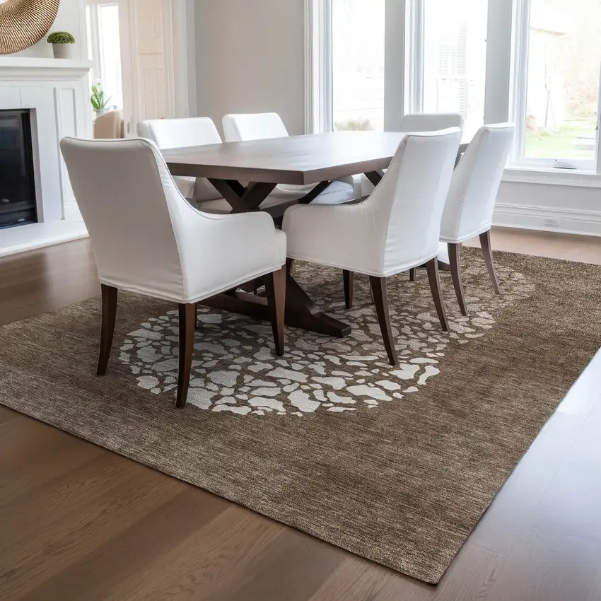 Chocolate And Taupe Abstract Washable Indoor Outdoor Area Rug Photo 9