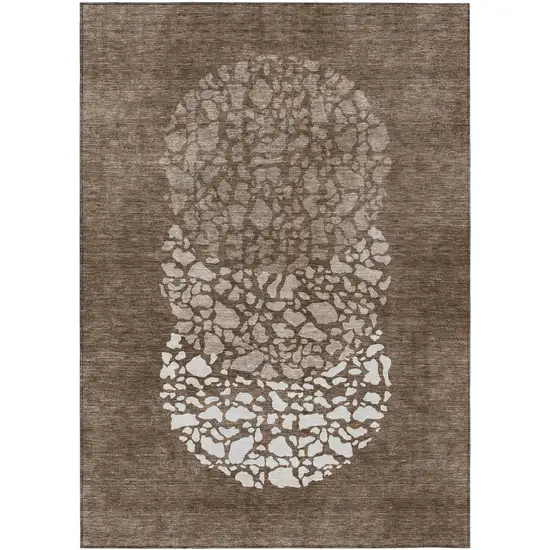 Chocolate And Taupe Abstract Washable Indoor Outdoor Area Rug Photo 2
