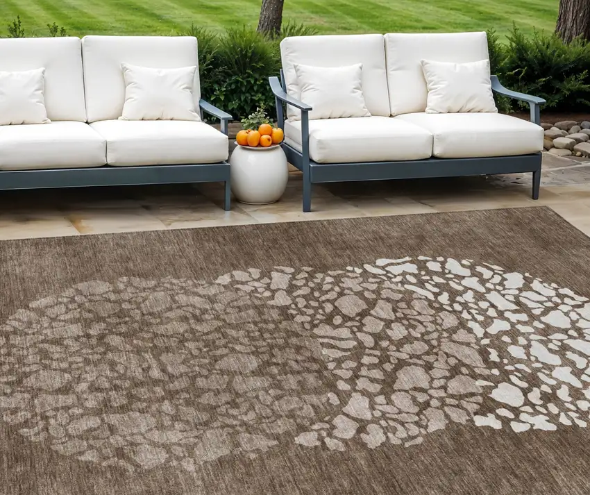 Chocolate And Taupe Abstract Washable Indoor Outdoor Area Rug Photo 1
