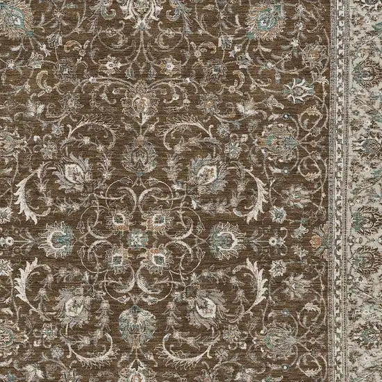 Chocolate And Taupe Botanical Leaves Washable Indoor Outdoor Area Rug Photo 2