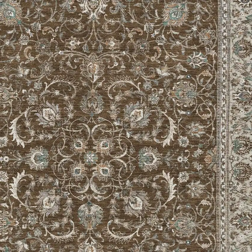 Chocolate And Taupe Botanical Leaves Washable Indoor Outdoor Area Rug Photo 2