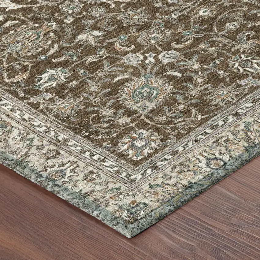 Chocolate And Taupe Botanical Leaves Washable Indoor Outdoor Area Rug Photo 4