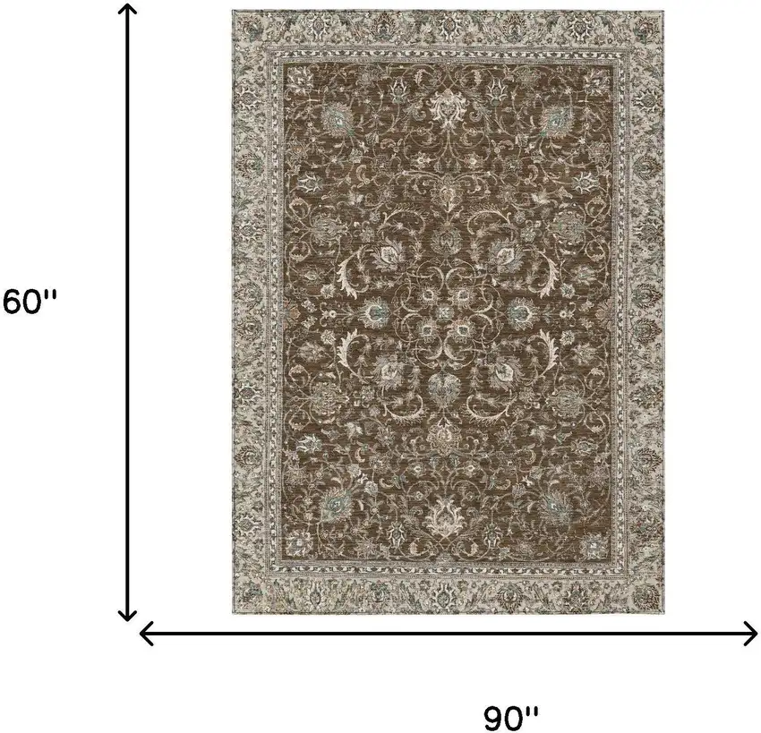 Chocolate And Taupe Botanical Leaves Washable Indoor Outdoor Area Rug Photo 6