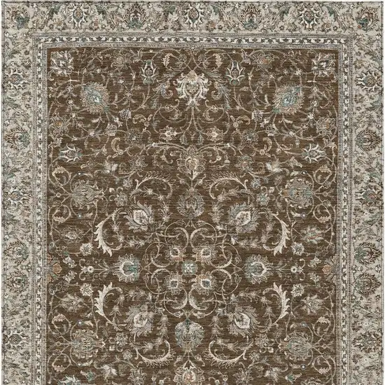 Chocolate And Taupe Botanical Leaves Washable Indoor Outdoor Area Rug Photo 3