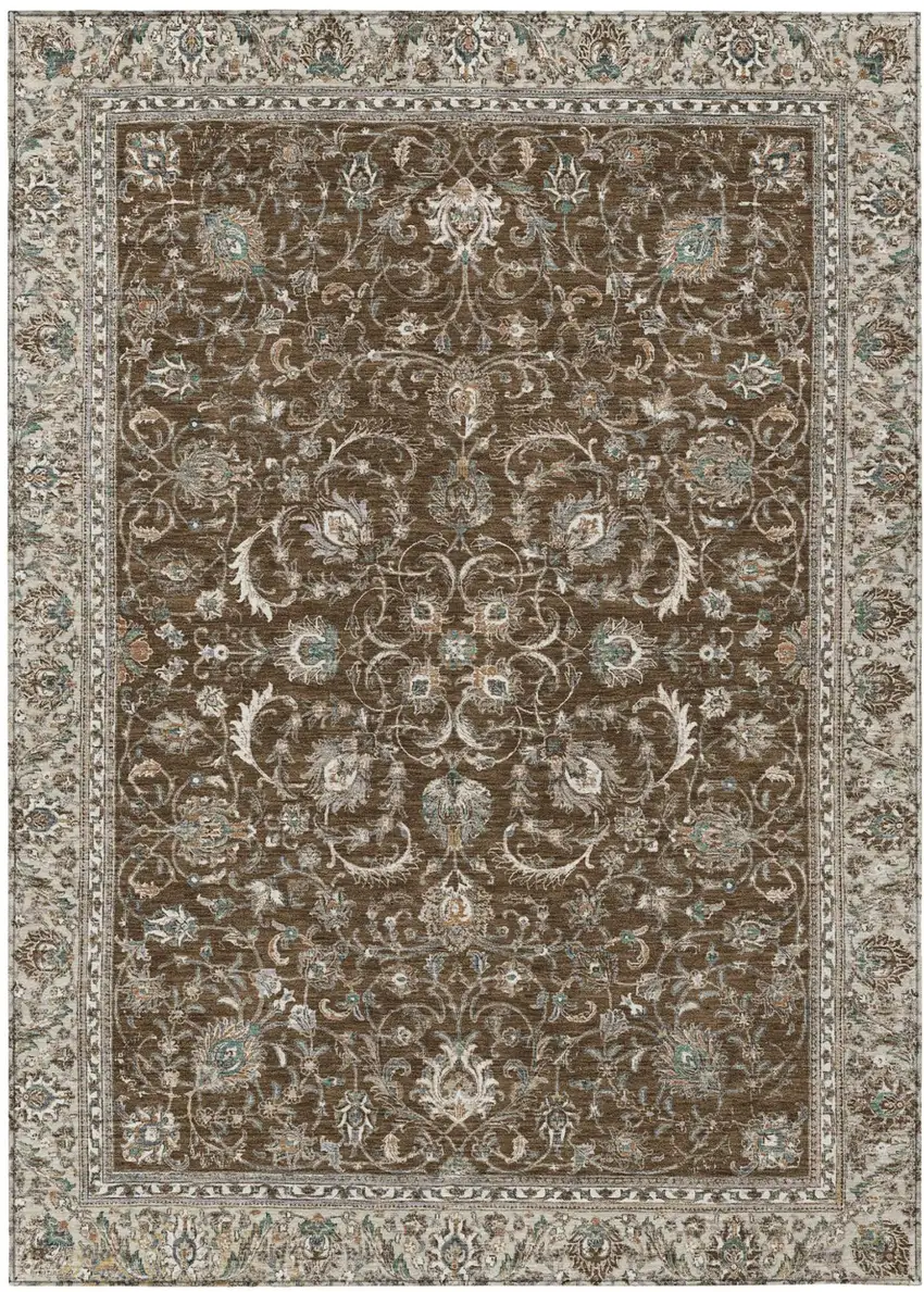 Chocolate And Taupe Botanical Leaves Washable Indoor Outdoor Area Rug Photo 1