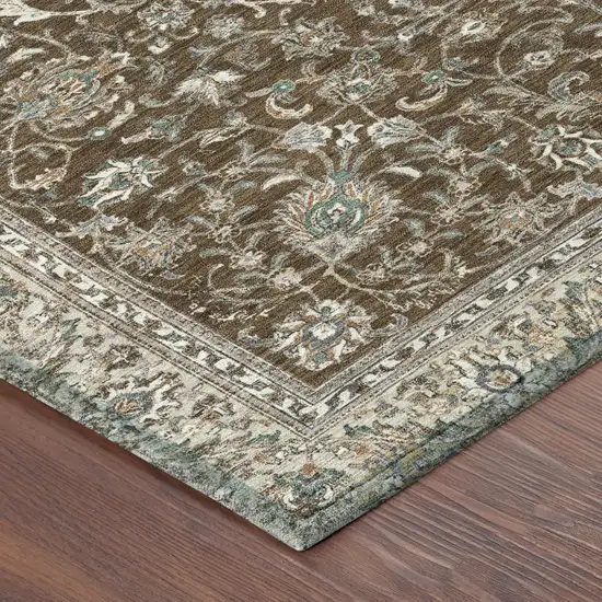 Chocolate And Taupe Botanical Leaves Washable Indoor Outdoor Area Rug Photo 4