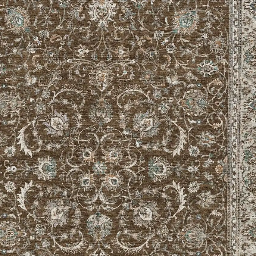 Chocolate And Taupe Botanical Leaves Washable Indoor Outdoor Area Rug Photo 2