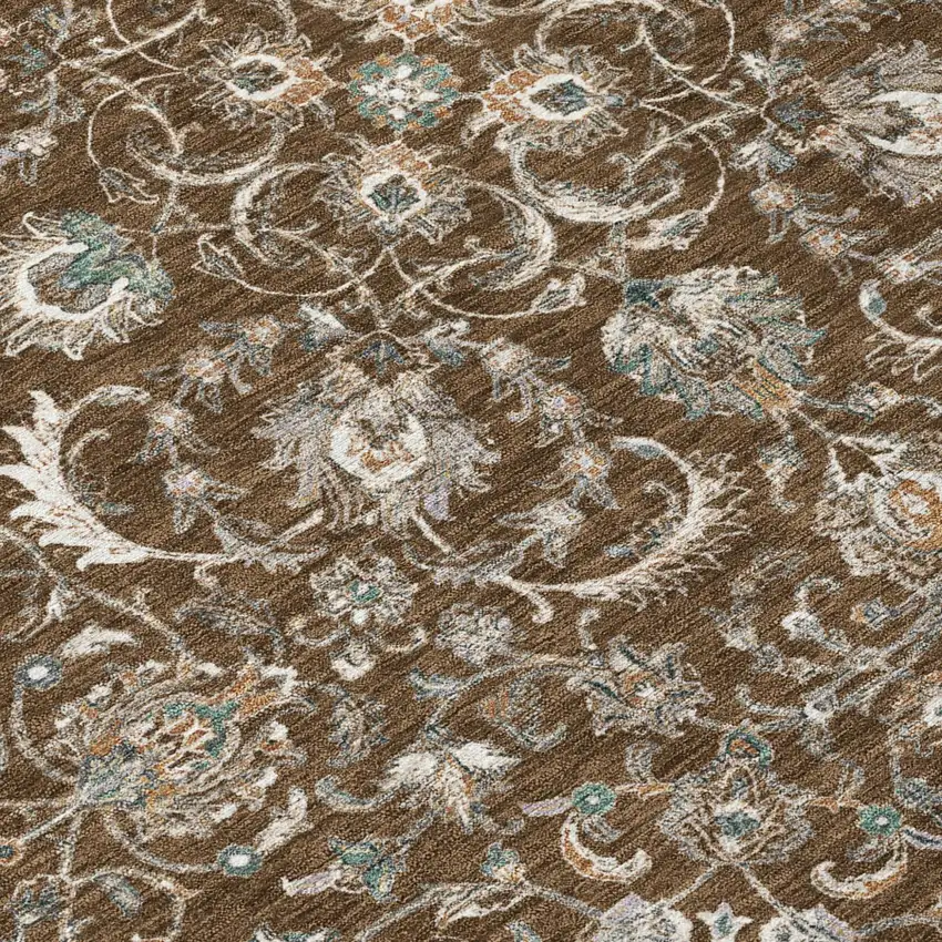 Chocolate And Taupe Botanical Leaves Washable Indoor Outdoor Area Rug Photo 5