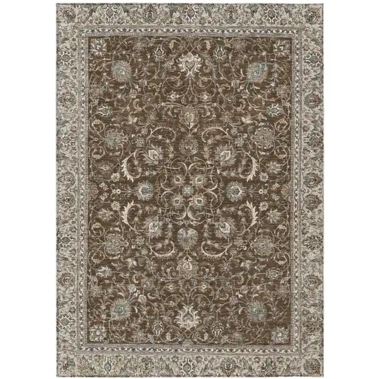 Chocolate And Taupe Botanical Leaves Washable Indoor Outdoor Area Rug Photo 1