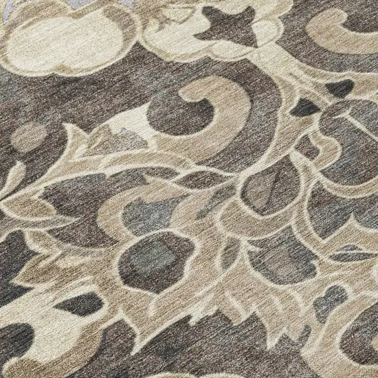 Chocolate And Taupe Damask Washable Indoor Outdoor Area Rug Photo 9