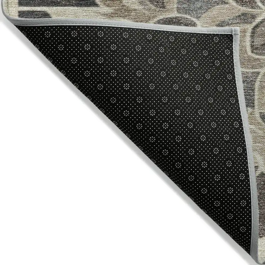 Chocolate And Taupe Damask Washable Indoor Outdoor Area Rug Photo 8