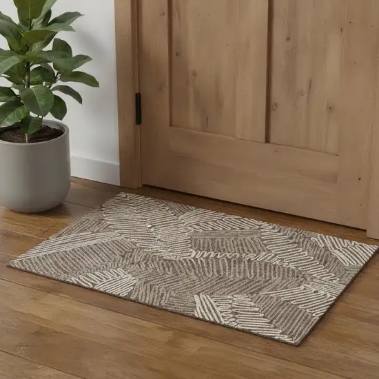 Chocolate And Taupe Floral Washable Area Rug With UV Protection Photo 1