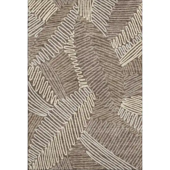 Chocolate And Taupe Floral Washable Area Rug With UV Protection Photo 1