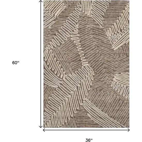 Chocolate And Taupe Floral Washable Area Rug With UV Protection Photo 3