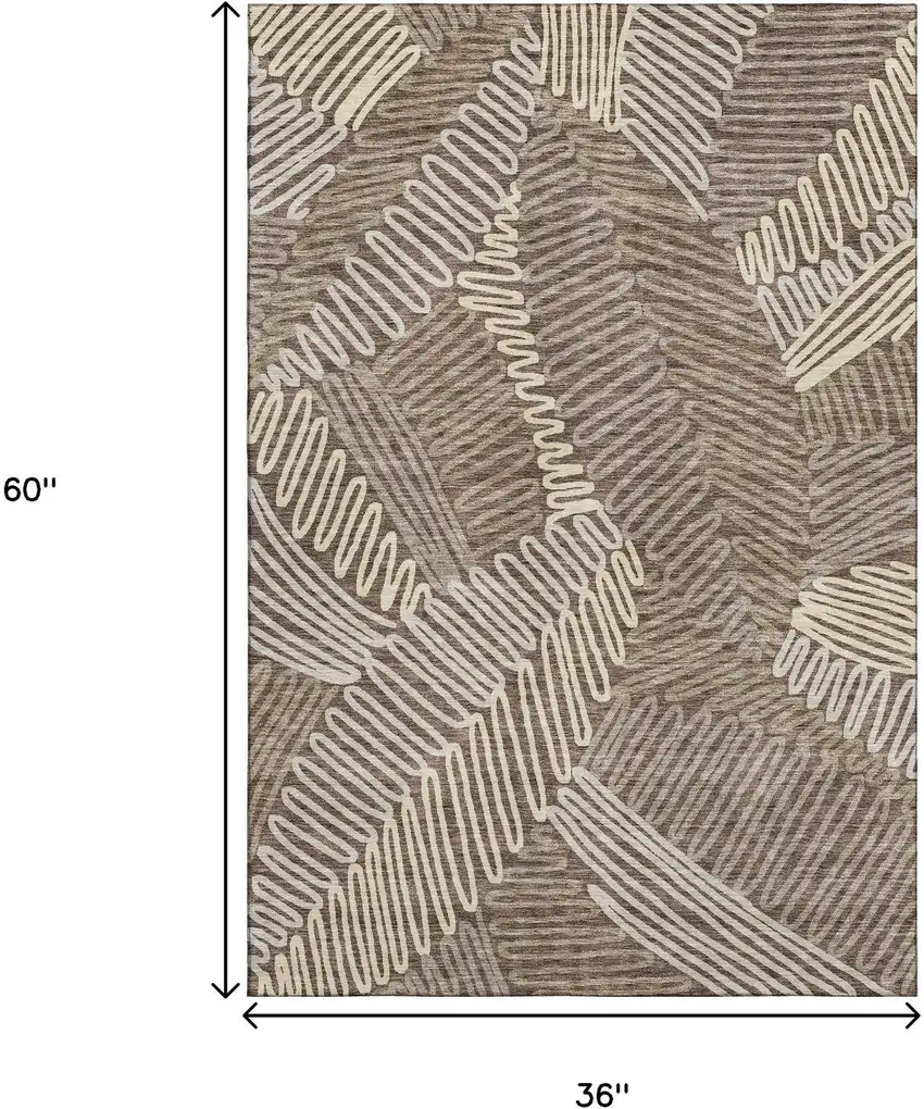 Chocolate And Taupe Floral Washable Area Rug With UV Protection Photo 3