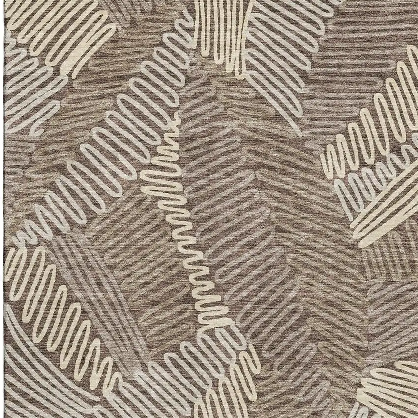 Chocolate And Taupe Floral Washable Area Rug With UV Protection Photo 4