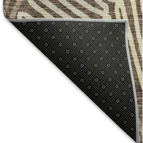 Chocolate And Taupe Floral Washable Area Rug With UV Protection Photo 7