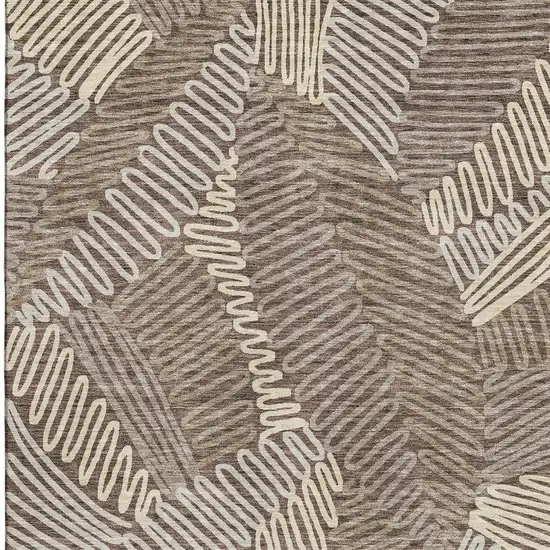 Chocolate And Taupe Floral Washable Area Rug With UV Protection Photo 4