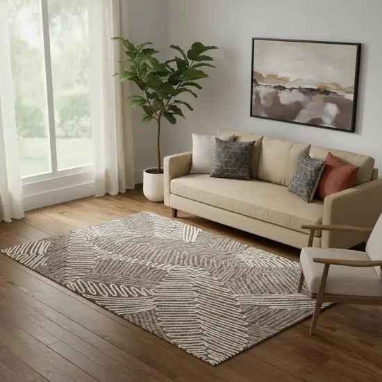 Chocolate And Taupe Floral Washable Area Rug With UV Protection Photo 1