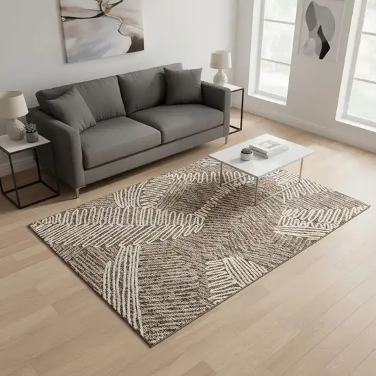 Chocolate And Taupe Floral Washable Area Rug With UV Protection Photo 2