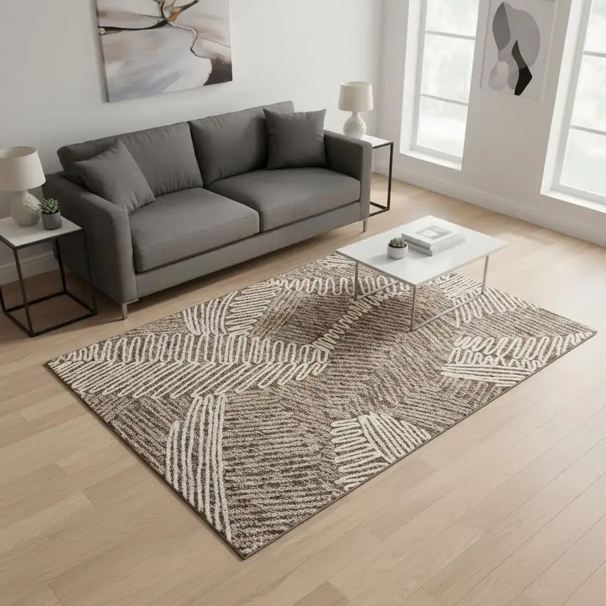 Chocolate And Taupe Floral Washable Area Rug With UV Protection Photo 2