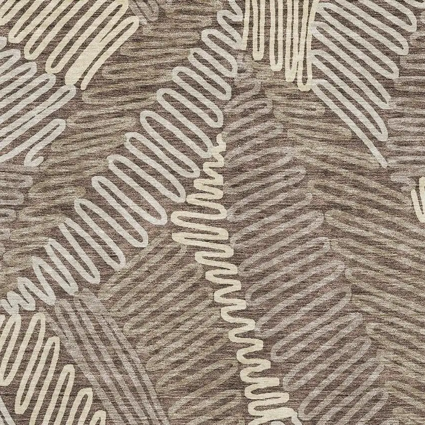 Chocolate And Taupe Floral Washable Area Rug With UV Protection Photo 3