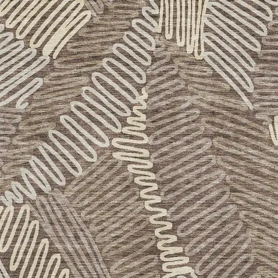 Chocolate And Taupe Floral Washable Area Rug With UV Protection Photo 3