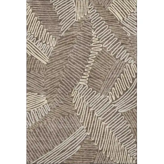 Chocolate And Taupe Floral Washable Area Rug With UV Protection Photo 4